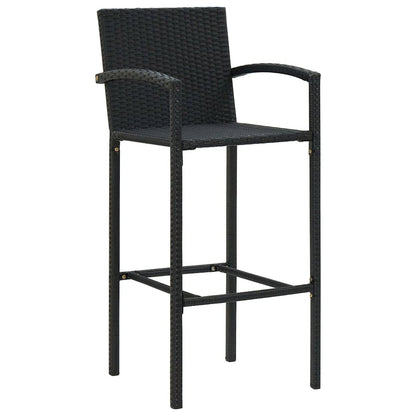 Bar Stool Set of 4 Black PE Rattan, Powder-Coated Steel Standard