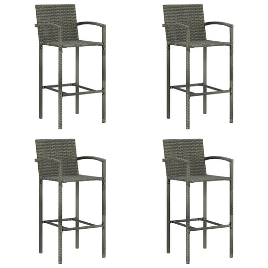 Bar Stool Set of 4 Grey PE rattan, powder-coated steel