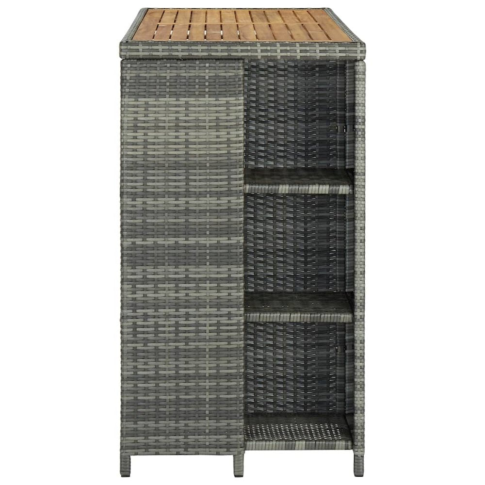 vidaXL Bar Table with Storage Rack Gray 47.2"x23.6"x43.3" Poly Rattan, 313479