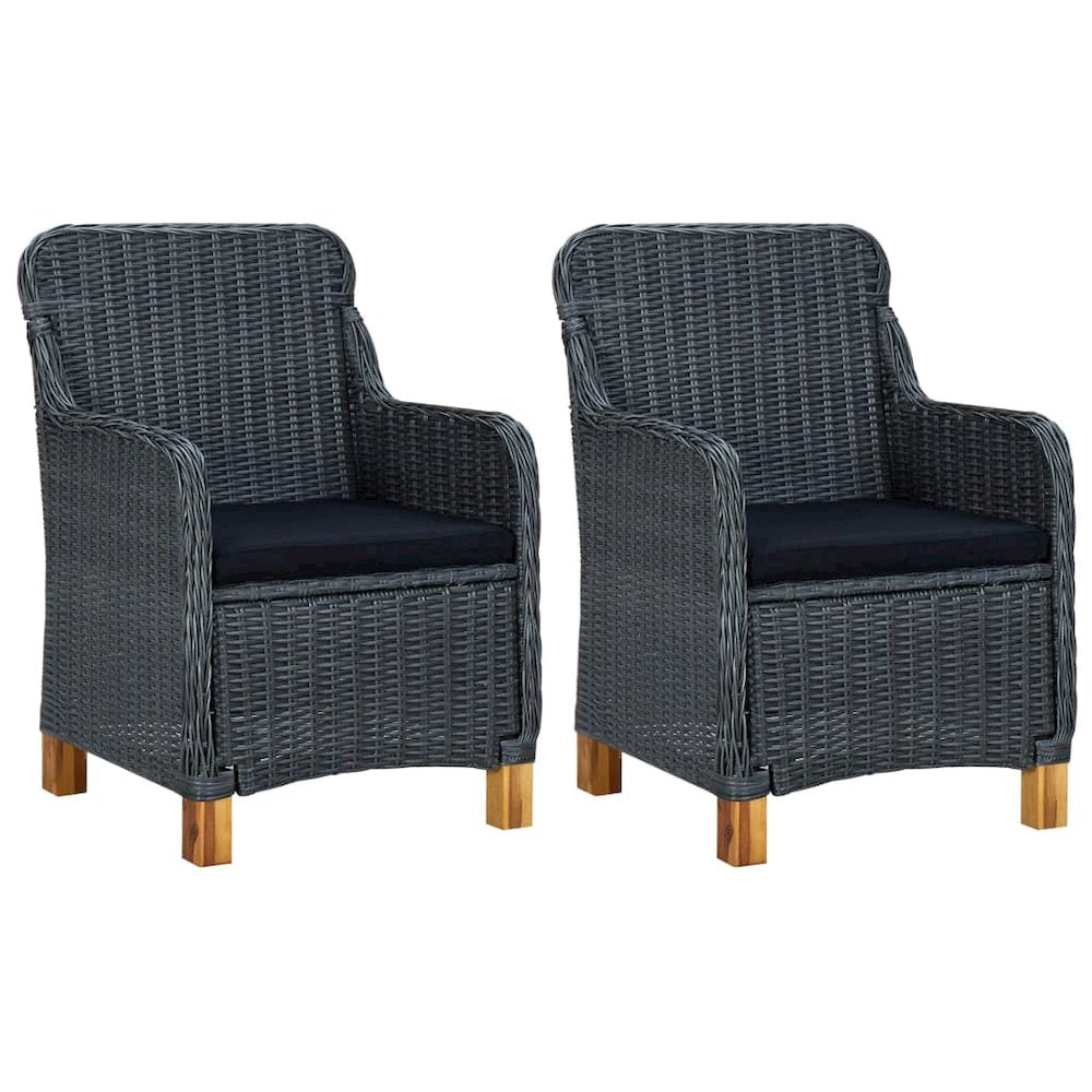 Garden Chair Set of 2 Dark grey Round PE rattan Medium Foldable