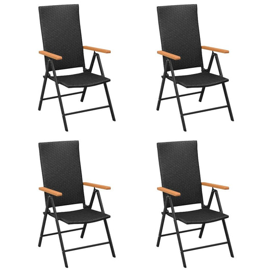 Garden Chair Set of 4 Black PE Rattan Standard Foldable