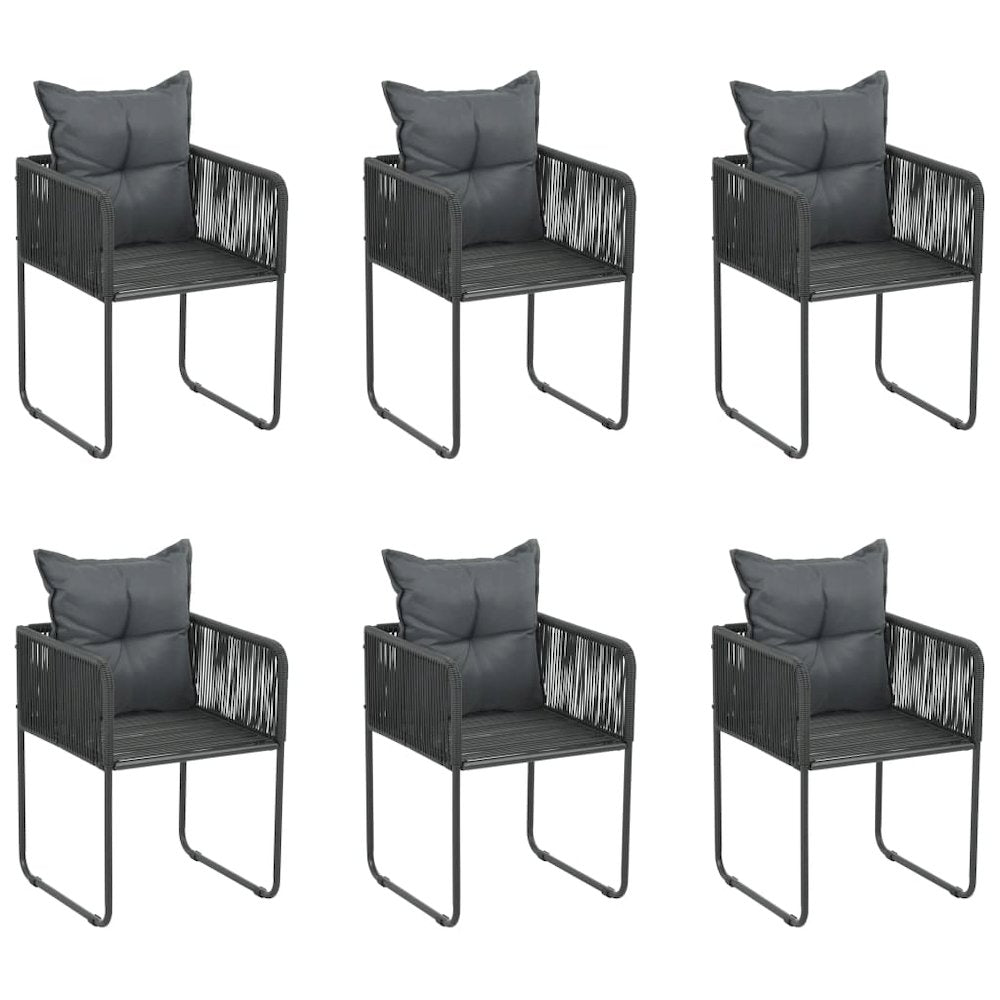 Chair Set of 6 Black PE rattan, powder-coated steel, polyester