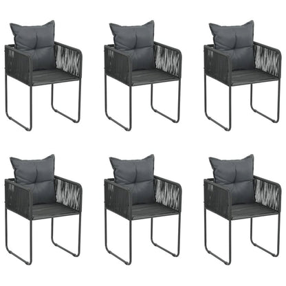 Chair Set of 6 Black PE rattan, powder-coated steel, polyester