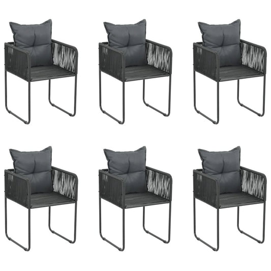 Chair Set of 6 Black PE rattan, powder-coated steel, polyester