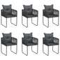 Chair Set of 6 Black PE rattan, powder-coated steel, polyester