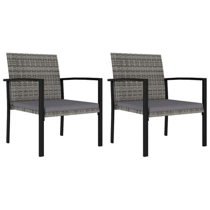 Dining Chair Set of 2 Gray Poly rattan, powder-coated steel, fabric