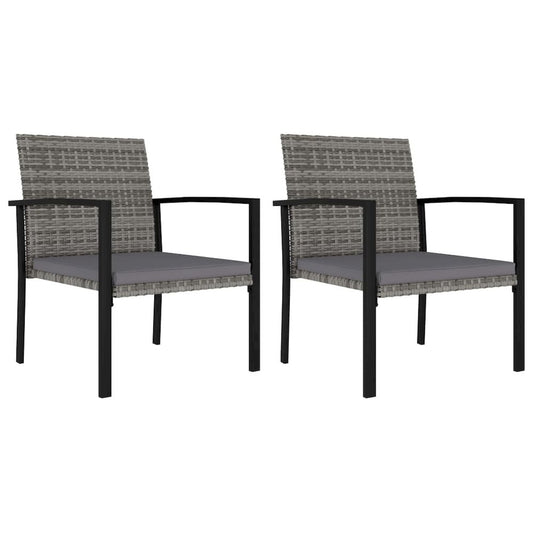Dining Chair Set of 2 Gray Poly rattan, powder-coated steel, fabric