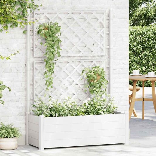 Garden Planter with Trellis 39.4"x16.9"x55.9" PP White