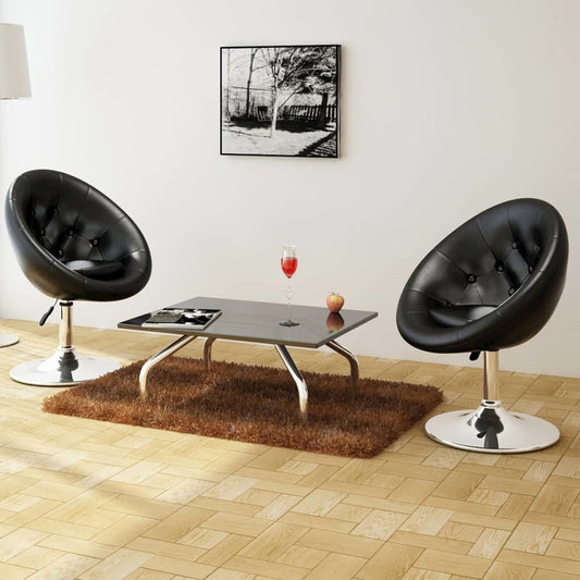 Stool Set of 2 Black Faux leather, Steel Adjustable
