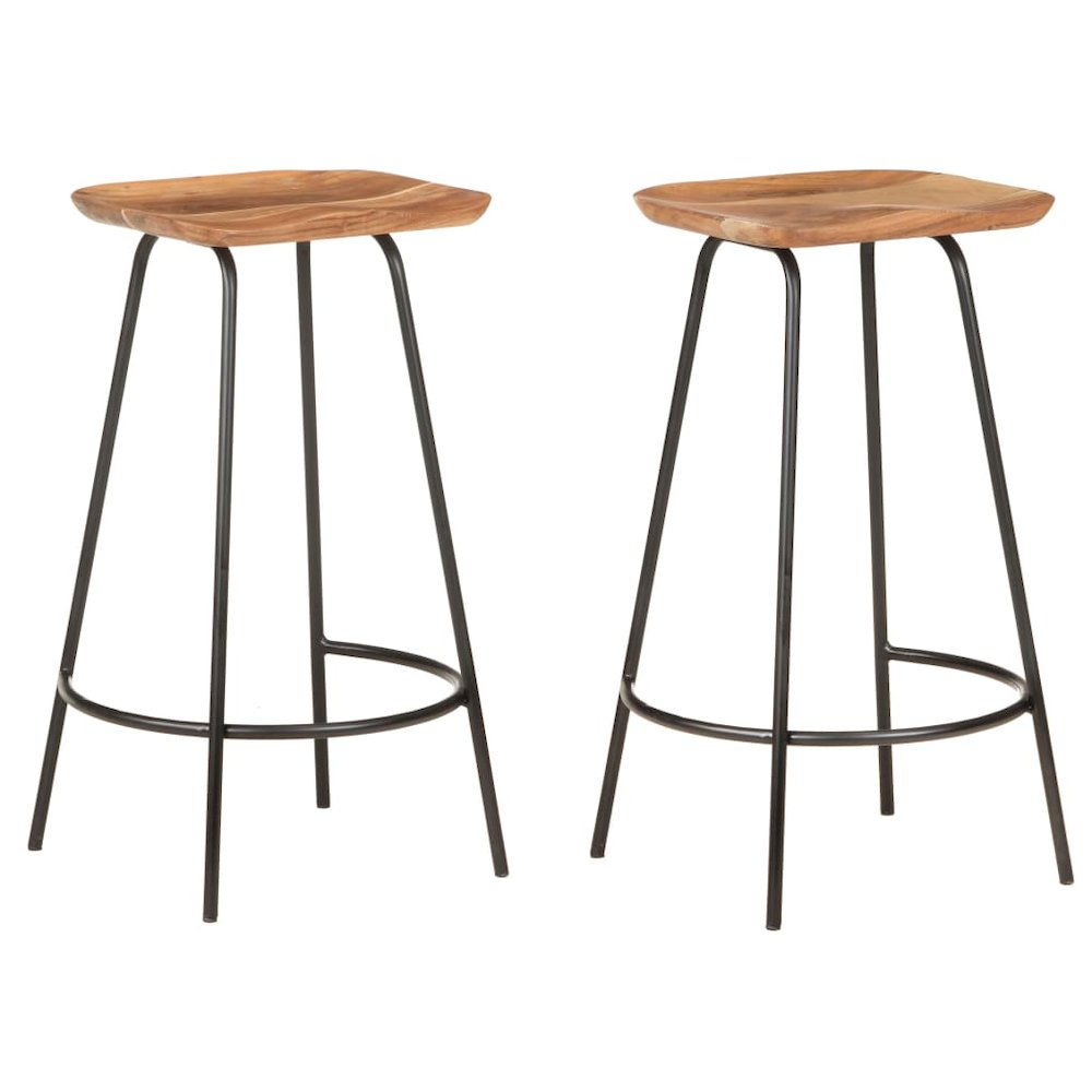 Bar Stool Set of 2 Natural Wood Solid Acacia Wood Standard