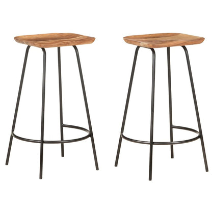 Bar Stool Set of 2 Natural Wood Solid Acacia Wood Standard