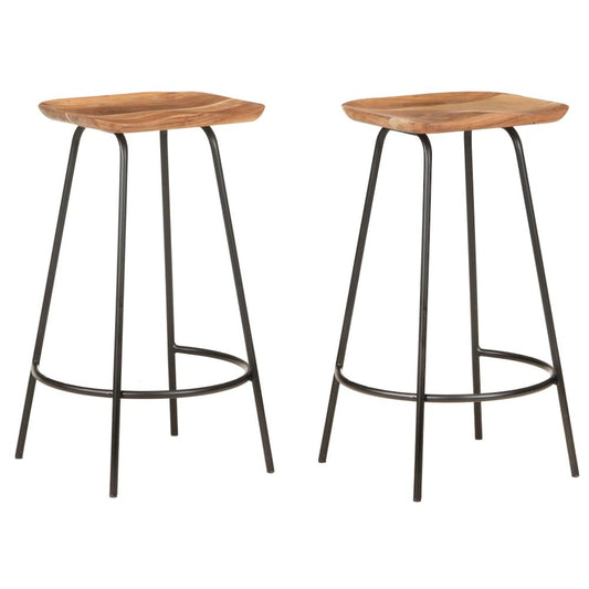 Bar Stool Set of 2 Natural Wood Solid Acacia Wood Standard