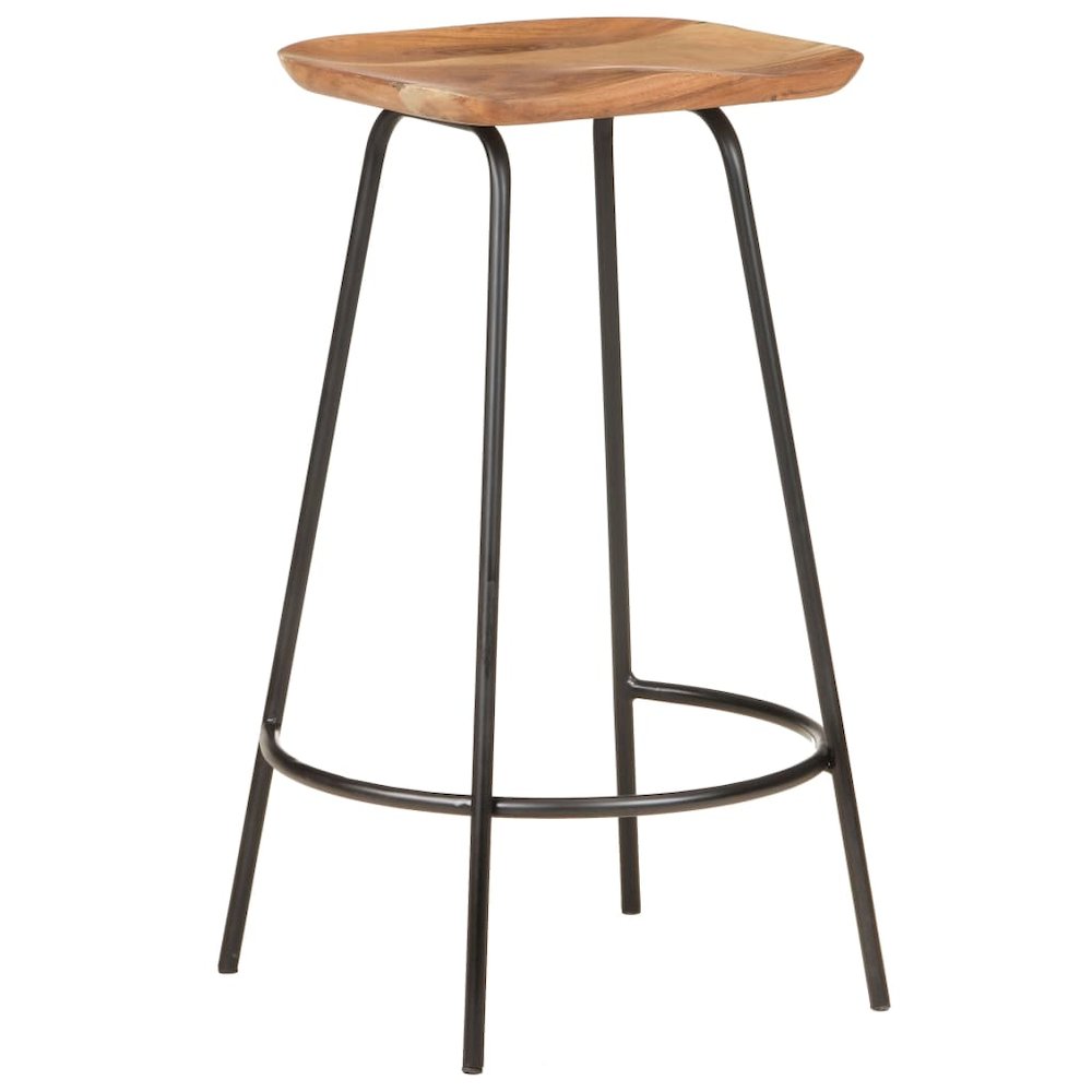Bar Stool Set of 2 Natural Wood Solid Acacia Wood Standard