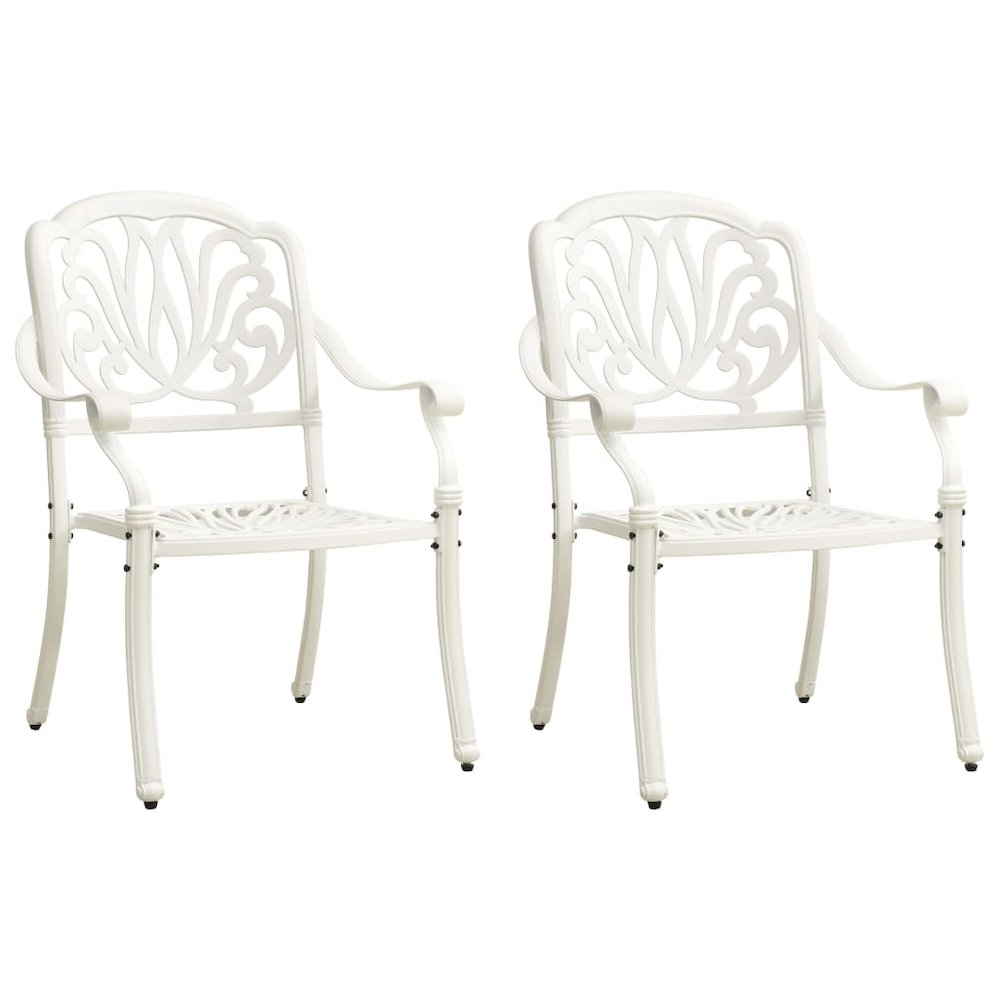Garden Chair Set of 2 White Cast Aluminum Standard Durable