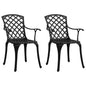 Garden Chair Set of 2 Black Cast Aluminum Standard Ergonomic