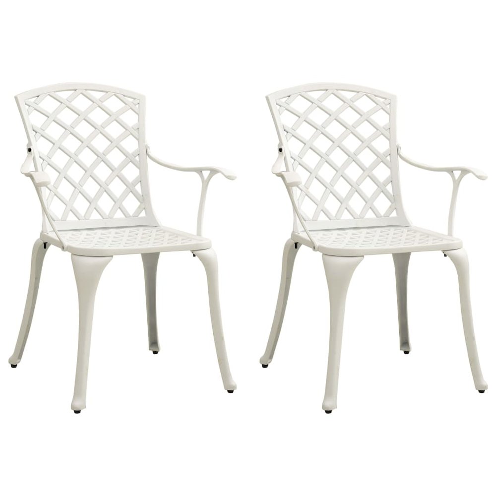 Garden Chair Set of 2 White Cast Aluminum Medium Durable
