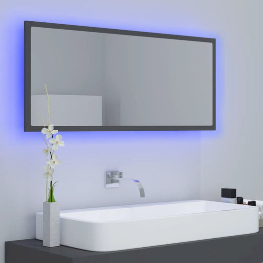 vidaXL LED Bathroom Mirror Gray 39.4"x3.3"x14.6" Engineered Wood