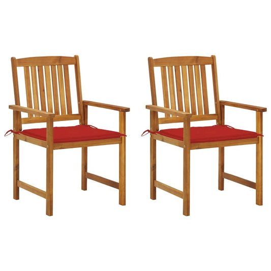 Garden Chair Set of 2 Red Solid Acacia wood, Polyester Standard