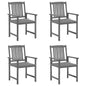 Garden Chair Set of 4 Grey Solid Acacia wood Standard