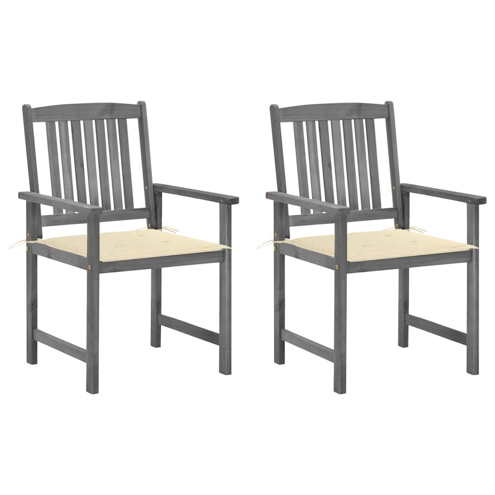 Garden Chair Set of 2 Grey Solid Acacia Wood Medium Durable