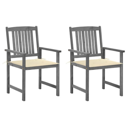 Garden Chair Set of 2 Grey Solid Acacia Wood Medium Durable