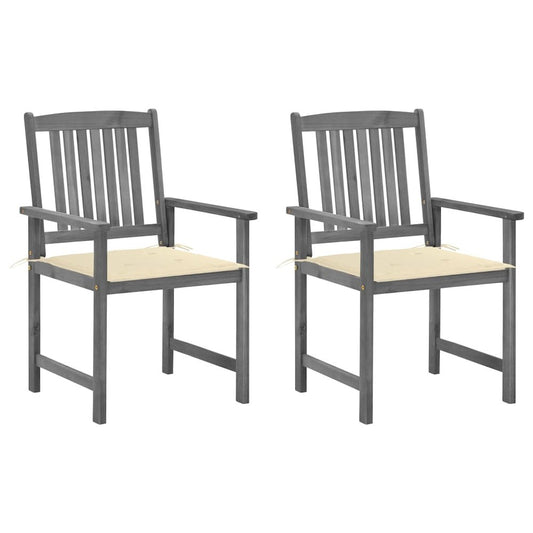 Garden Chair Set of 2 Grey Solid Acacia Wood Medium Durable