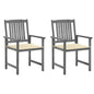 Garden Chair Set of 2 Grey Solid Acacia Wood Medium Durable