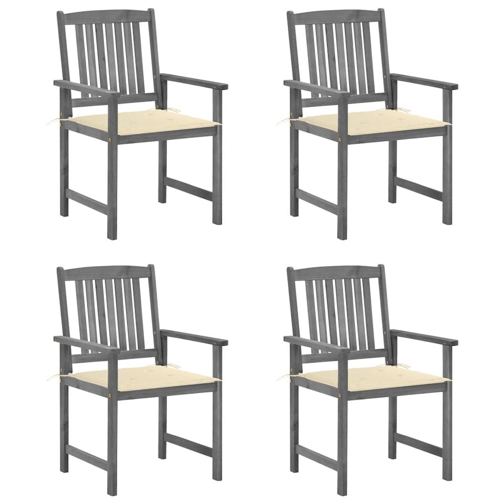 Garden Chair Set of 4 Grey Solid Acacia wood Standard Durable