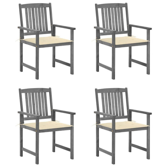 Garden Chair Set of 4 Grey Solid Acacia wood Standard Durable