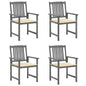Garden Chair Set of 4 Grey Solid Acacia wood Standard Durable