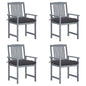 Garden Chair Set of 4 Grey Solid acacia wood, 100% polyester