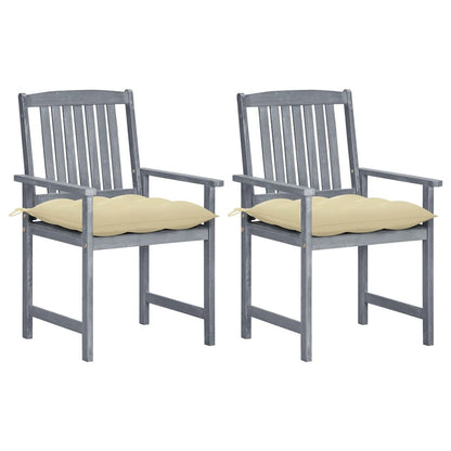 Patio Chair Set of 2 Gray Solid Acacia Wood Medium Durable