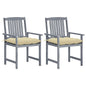 Patio Chair Set of 2 Gray Solid Acacia Wood Medium Durable