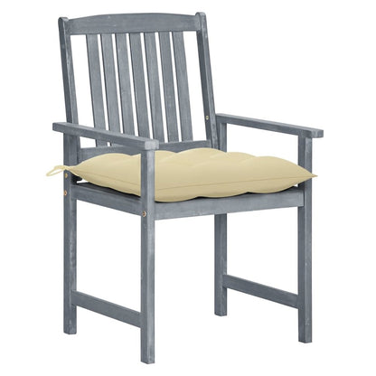 Patio Chair Set of 2 Gray Solid Acacia Wood Medium Durable