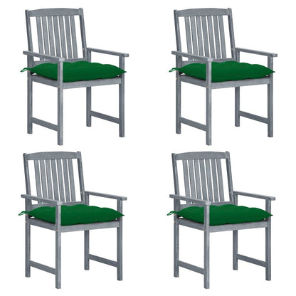 Patio Chair Set of 4 Gray Solid acacia wood, 100% polyester