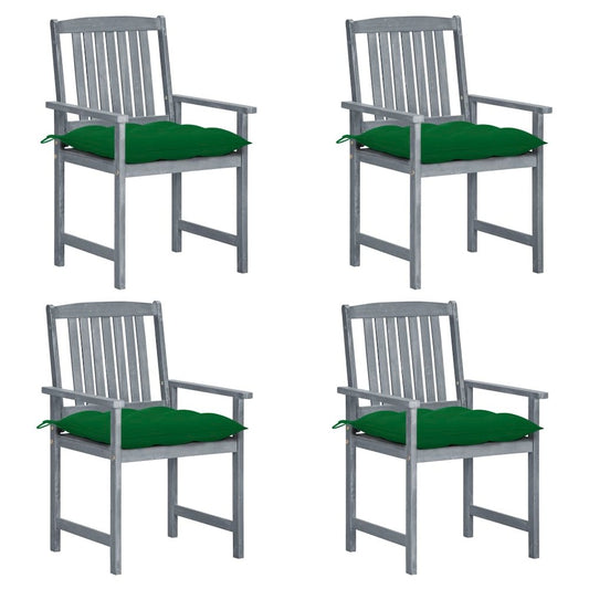 Patio Chair Set of 4 Gray Solid acacia wood, 100% polyester