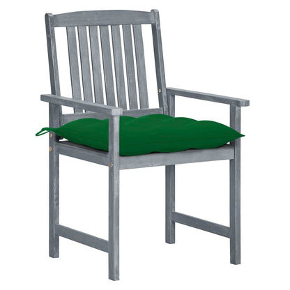 Patio Chair Set of 4 Gray Solid acacia wood, 100% polyester