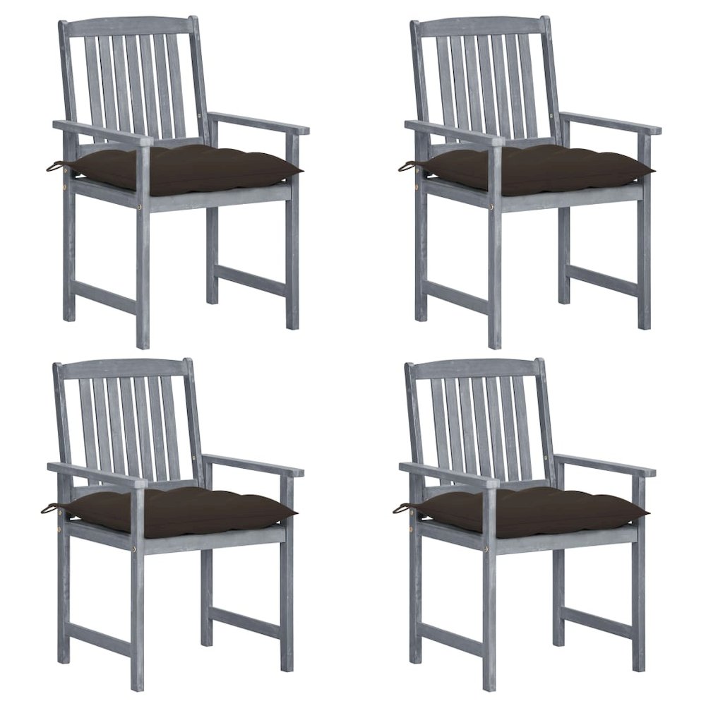 Patio Chair Set of 4 Gray Solid Acacia Wood Standard Durable