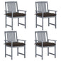 Patio Chair Set of 4 Gray Solid Acacia Wood Standard Durable