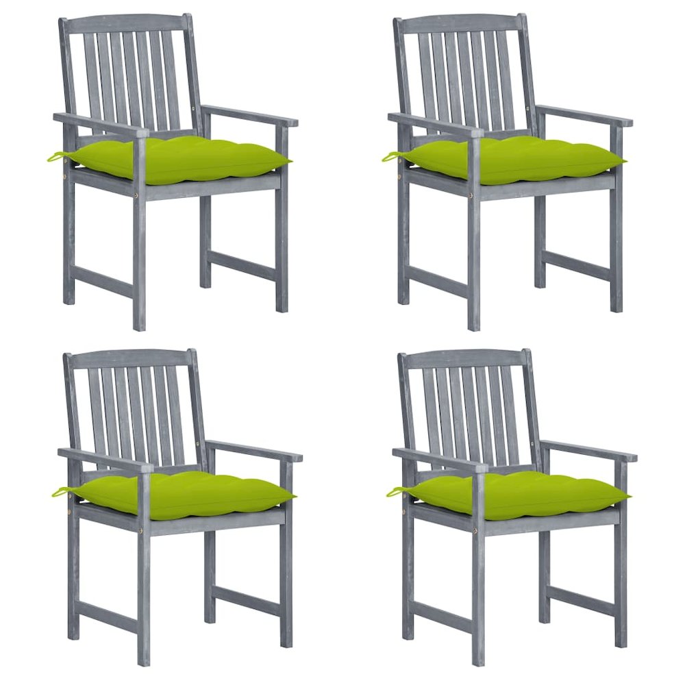 Patio Chair Set of 4 Gray Solid acacia wood, 100% polyester