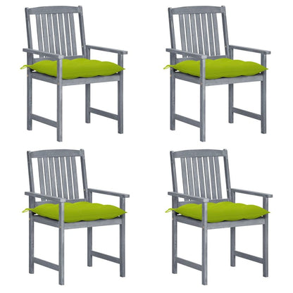 Patio Chair Set of 4 Gray Solid acacia wood, 100% polyester