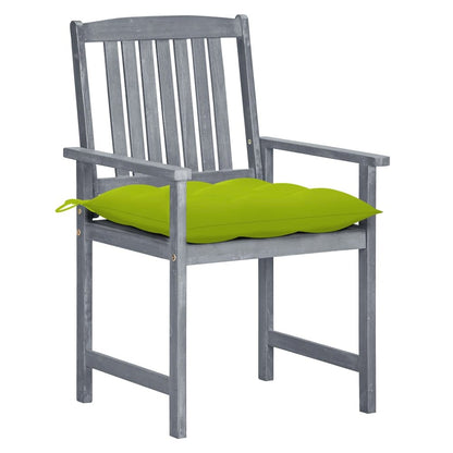 Patio Chair Set of 4 Gray Solid acacia wood, 100% polyester
