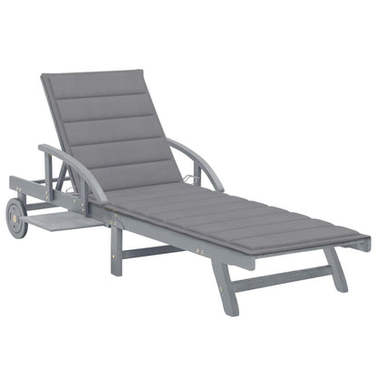 Sunlounger Grey Solid Acacia wood Large Adjustable Armrests