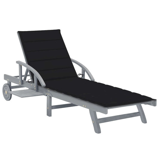 Sun Lounger Gray Solid Acacia Wood Large Adjustable Armrests