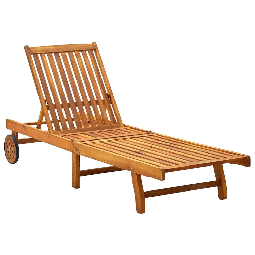 Sunlounger Wooden Solid Acacia Wood Adjustable Footrests