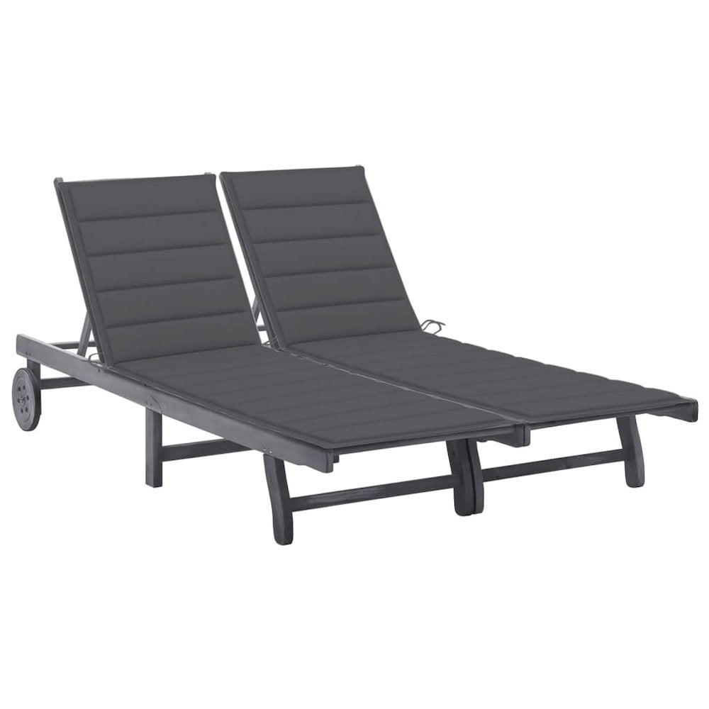Sunlounger Grey Solid Acacia Wood, 100% Polyester Fabric