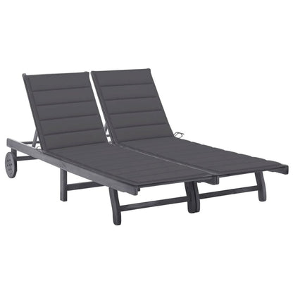 Sunlounger Grey Solid Acacia Wood, 100% Polyester Fabric