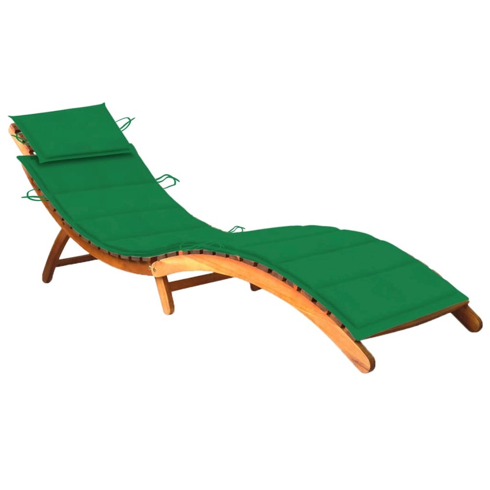 Patio Sunlounger Green Cushion, Acacia Wood