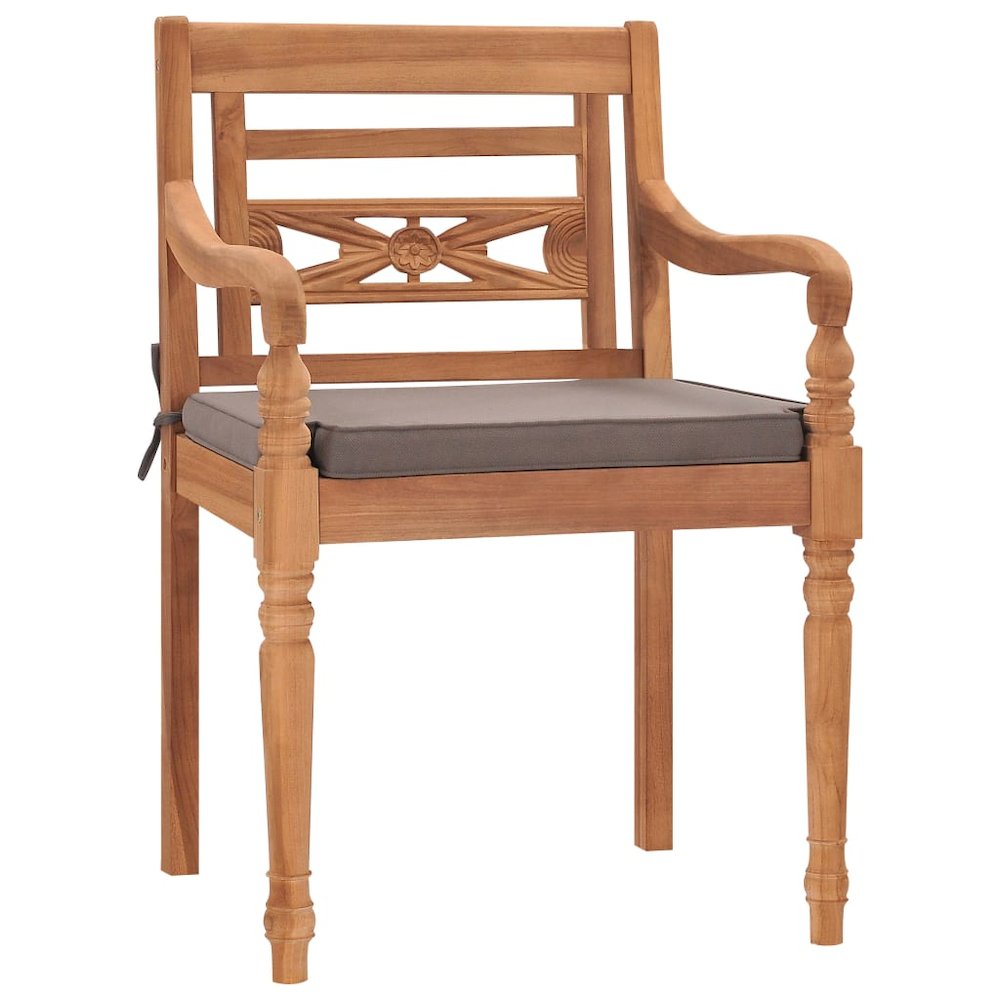 Patio Chair Set of 2 Dark gray cushion, Teak wood