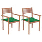 Garden Chair Set of 2 Natural teak, Green cushion Teak wood